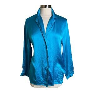 Intimissimi Turquoise Satin Button Up Silk Blend Pajama Top Women's Medium